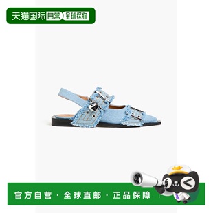 香港直邮GANNI 甘尼 女士 精饰牛仔布露跟尖头平底鞋 S2939928FAD