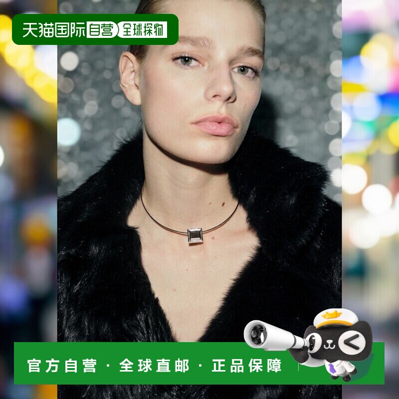 自营欧洲直邮Mango芒果 女士黑色带有水钻珠子的硬质项链项圈