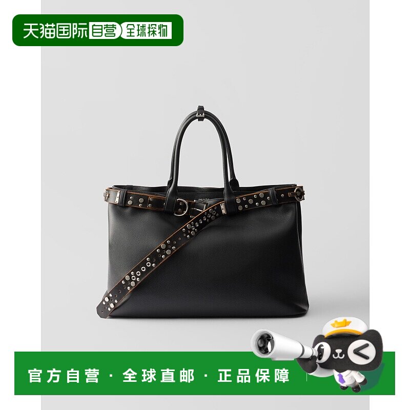 欧洲直邮PRADA (2025) Prada Buckle 皮革包,配铆钉腰带普拉达