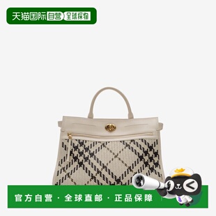自营欧洲直邮Burberry博柏利 Hampstead浅米色皮革格纹手提包男女