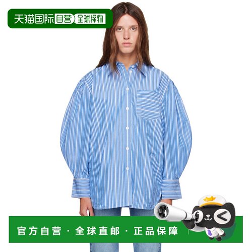 香港直邮GANNI 甘尼 女士 蓝色 Striped Cotton 衬衫 A1140007ZWF