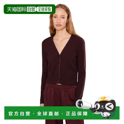 1h可退 香港直邮VINCE 女士 缎面系扣V领针织开衫 red红色 舒适时