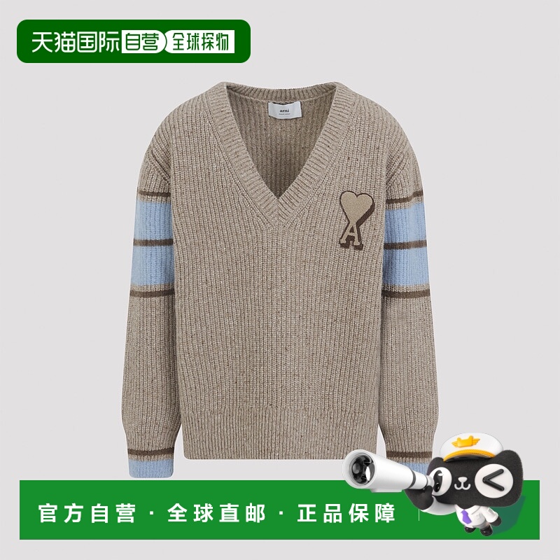 香港直邮Ami Paris 男士 AMI Paris 標誌貼片 V 領套頭衫 UKS823K