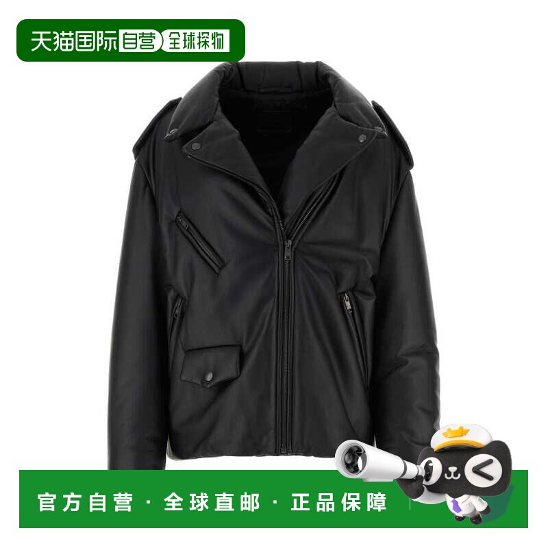 1h可退 香港直邮Prada 普拉达 女士 黑色软羊皮带里衬夹克 58A049