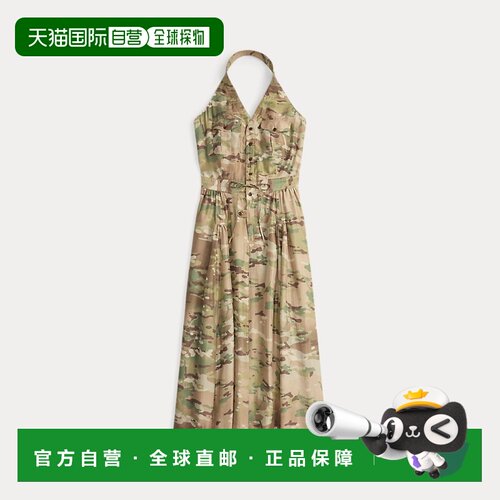 自营欧洲直邮Ralph Lauren拉夫劳伦 女士真丝迷彩露背吊带连衣裙