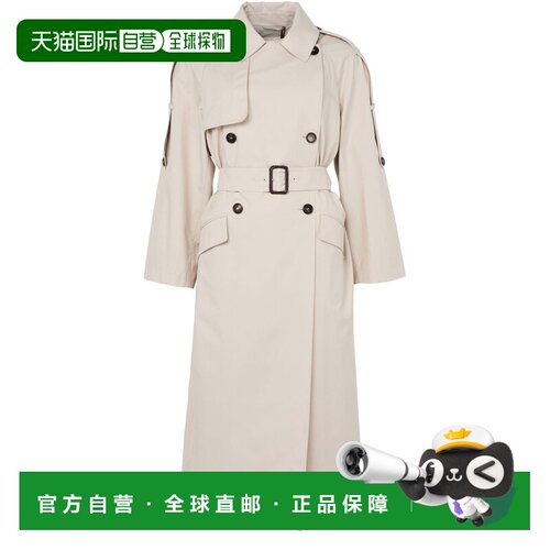 自营欧洲直邮MAX MARA 女士米色棉质双排扣长款风衣