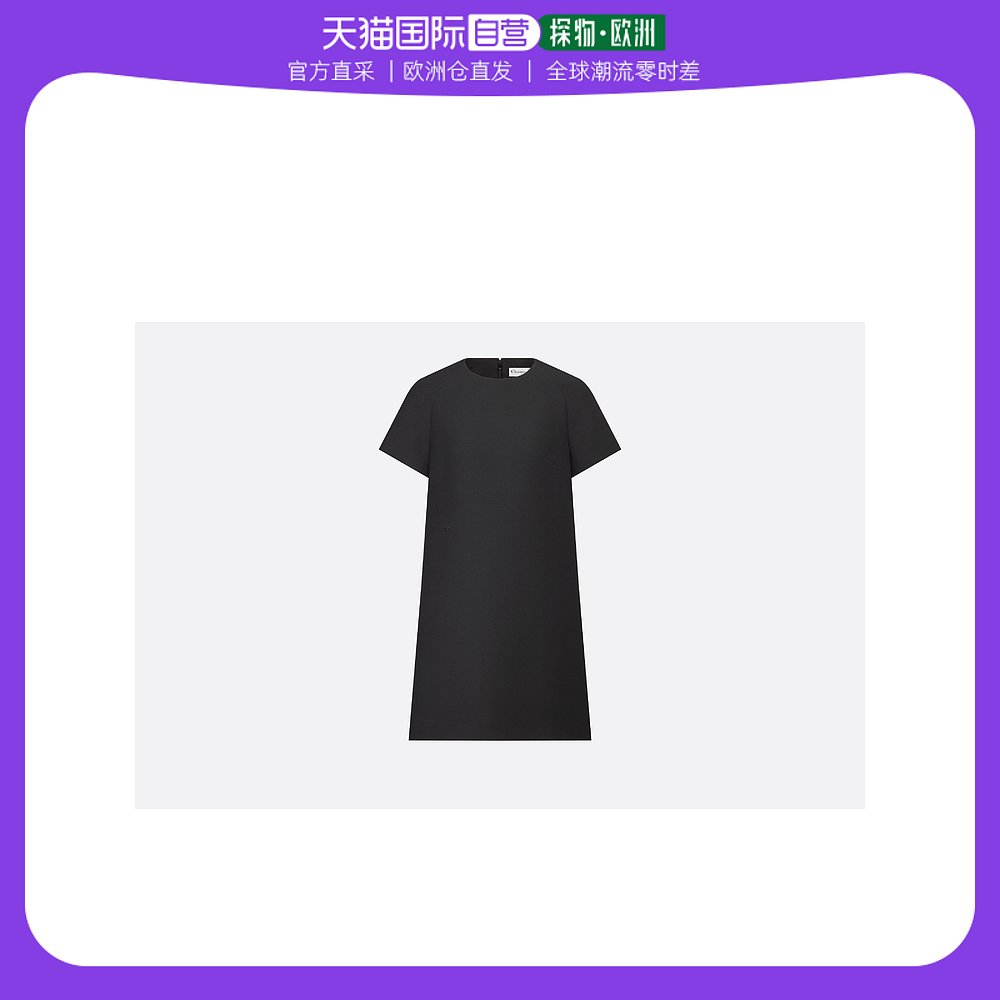 欧洲直邮Dior迪奥SS23女士连衣裙短袖黑色羊毛丝绸小蜜蜂刺绣