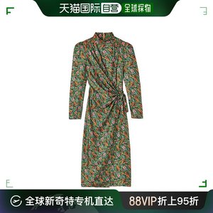 Sandro女士连衣裙长款拼色织物饰花卉印花系带开衩长袖卫衣长裙