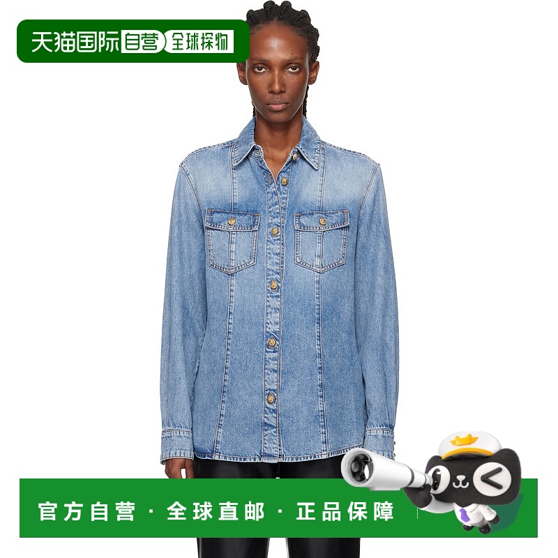 香港直邮Balmain 巴尔曼 女士 蓝色双袋牛仔衬衫 FF0HC080DF97