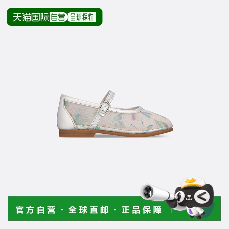 欧洲直邮Dior迪奥 婴儿象牙色网纱银色皮革芭蕾舞鞋