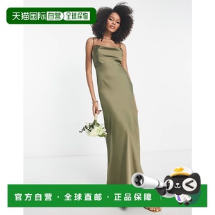 Bridesmaid 女士 设计缎面大樽领宽裙摆橄榄 香港直邮ASOS 1h可退