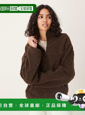 1h可退 香港直邮ASOS 女士 borg 设计绗缝半长拉链抓绒巧克力色棕