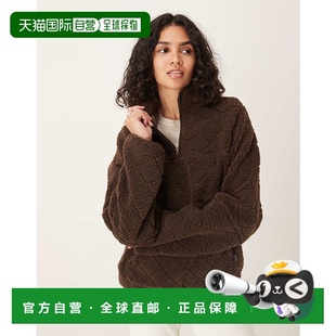 borg 女士 设计绗缝半长拉链抓绒巧克力色棕 香港直邮ASOS 1h可退