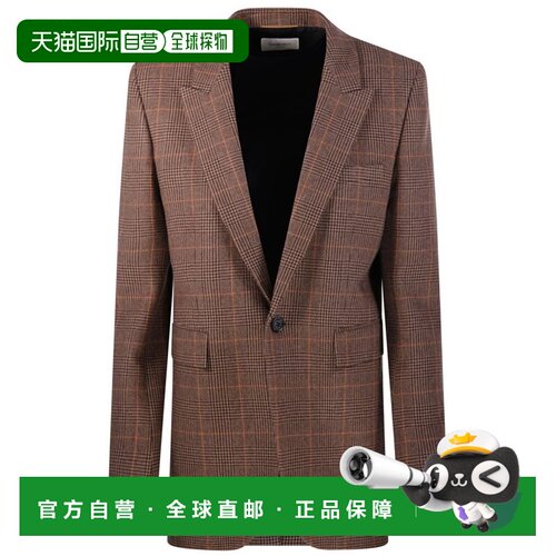 1h可退 香港直邮Saint Laurent 圣罗兰 女士 格纹单排扣夹克 8327