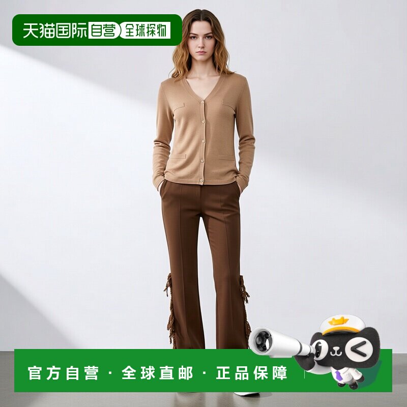 自营欧洲直邮MaxMara/麦丝玛拉 'S女士驼色羊毛条纹单排扣V领针织图片