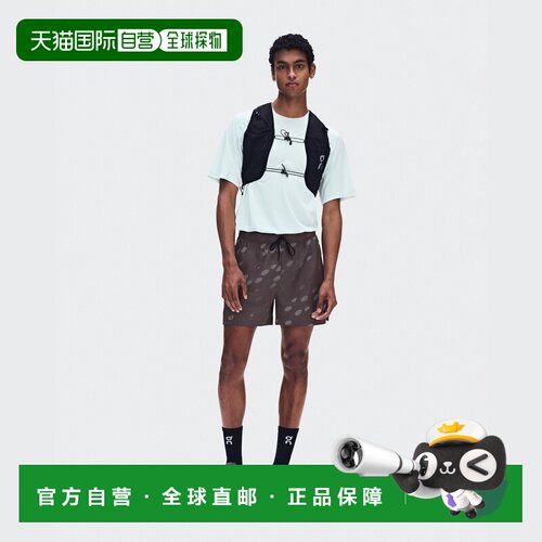 自营欧洲直邮On昂跑 Trail男士黑色/青色聚酯纤维高性能越野短裤