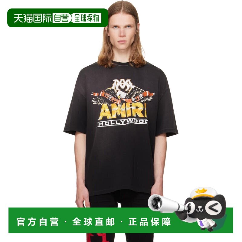 香港直邮AMIRI 男士 黑色 Hollywood Eagle Skate T恤 AMTOJR1200