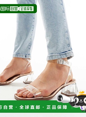 1h可退 香港直邮ASOS 女士 Hopeful 设计宽版粗跟玫瑰金色凉鞋(cl