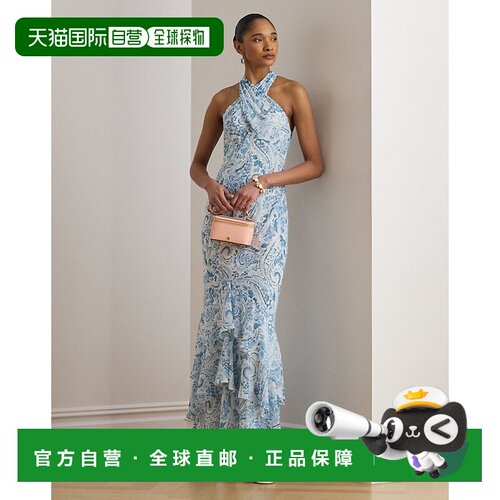 自营欧洲直邮Ralph Lauren拉夫劳伦 女士白色/蓝色聚酯纤维露背连