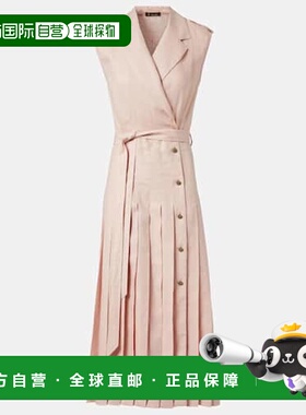 1h可退 香港直邮Loro Piana 诺悠翩雅 女士 Bryce 褶裥亚麻中长连