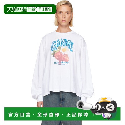 香港直邮GANNI 甘尼 女士 白色 Long Sleeve Strawberry T恤 A105