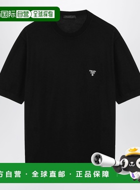 1h可退 香港直邮Prada 普拉达 男士 黑色羊毛带LogoT恤 UMB2661ZL