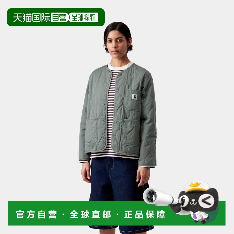 自营欧洲直邮Carhartt WIP Kylan女士丝绒绿色棉按扣闭合夹克