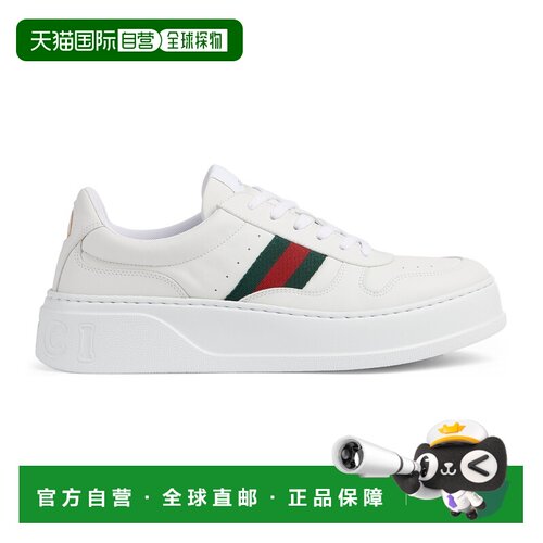 自营欧洲直邮GUCCI古驰 男士白色皮革Web条纹厚底运动鞋男鞋
