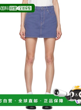 1h可退 香港直邮GANNI 甘尼 女士 蓝色 Stripe Overdyed 牛仔短裙