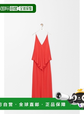 自营1h可退 欧洲直邮Loewe罗意威 女士橙色粘胶纤维V领无袖连衣裙