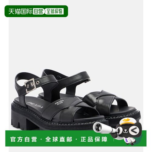香港直邮Prada 普拉达 女士 皮质凉鞋 black黑色 舒适时尚