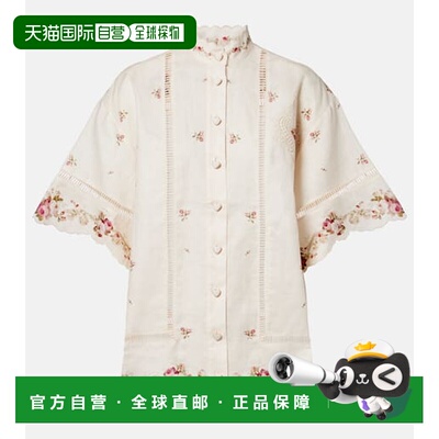 1h可退 香港直邮ZIMMERMANN 女士 Patience 花朵亚麻衬衫