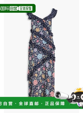 1h可退 香港直邮RIXO 女士 Gail 荷叶边印花丝绸绉纱长款连衣裙 0