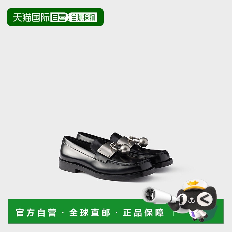 自营欧洲直邮Prada普拉达 男士黑色小牛皮金属小球莫卡辛鞋皮鞋