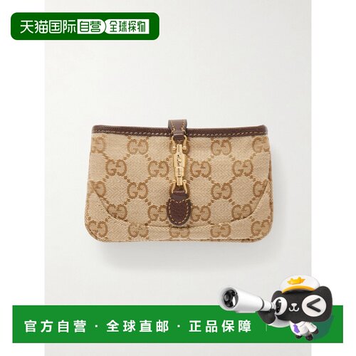 美国直邮Gucci 古驰 女士 Jackie canvas-jacquard 皮革饰边钱包