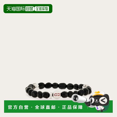 自营欧洲直邮Ferragamo菲拉格慕 男士黑色/钯金石头黄铜珠饰手链