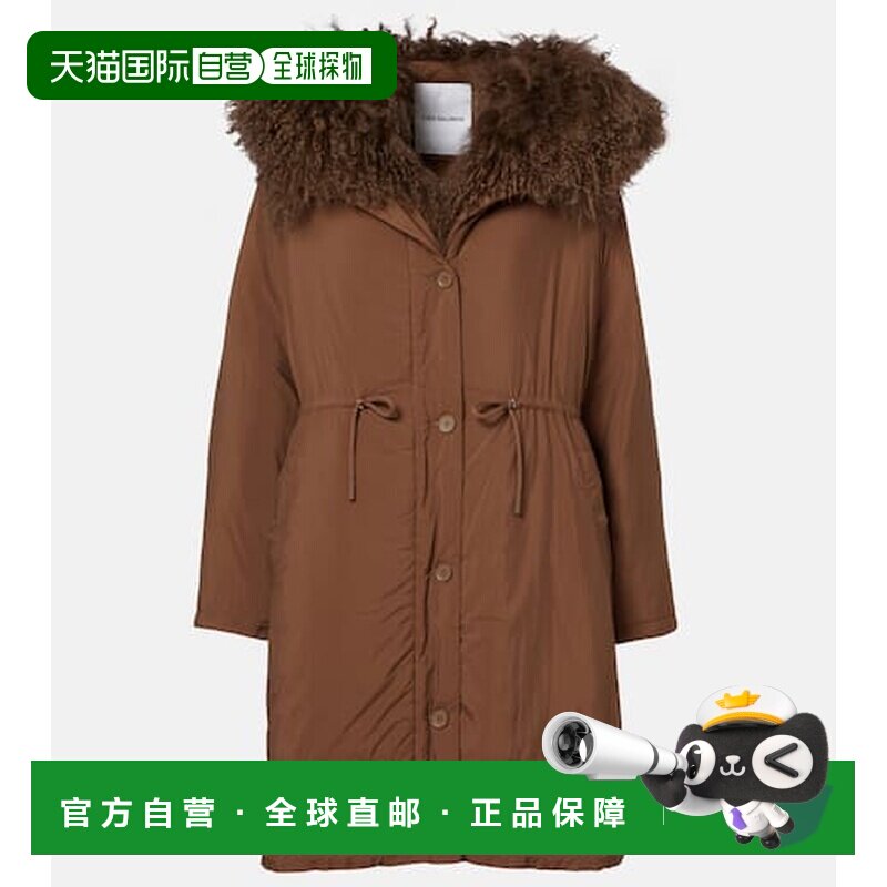 1h可退 香港直邮YVES SALOMON 女士 Doudoune 皮毛饰边羽绒服