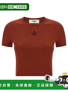 1h可退 香港直邮Fendi 芬迪 女士 砖红色弹力棉质T恤 FS8110ANQM
