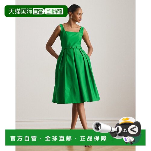 自营欧洲直邮Ralph Lauren拉夫劳伦 女士嫩枝绿府绸腰带鸡尾酒连