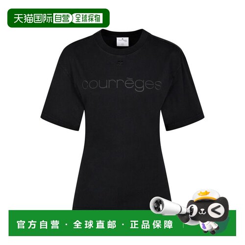 香港直邮Courreges 女士 徽标棉质黑色T恤 125JTS168JS0305