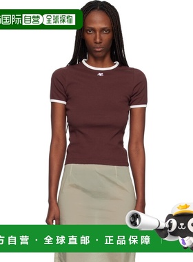 1h可退 香港直邮Courreges 女士 酒红色 Signature Contrast T 恤