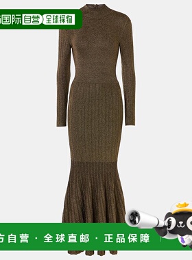 香港直邮Staud 女士 Raquel 金银锦缎长款连衣裙新款