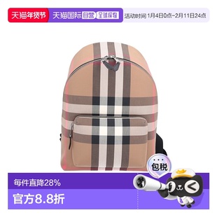 欧洲直邮BURBERRY/博柏利Jeff经典格纹帆布拼牛皮休闲商务双肩包