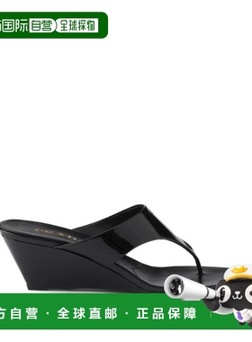 1h可退 香港直邮Prada 普拉达 女士 黑色皮质夹趾凉拖 1Y385OF055