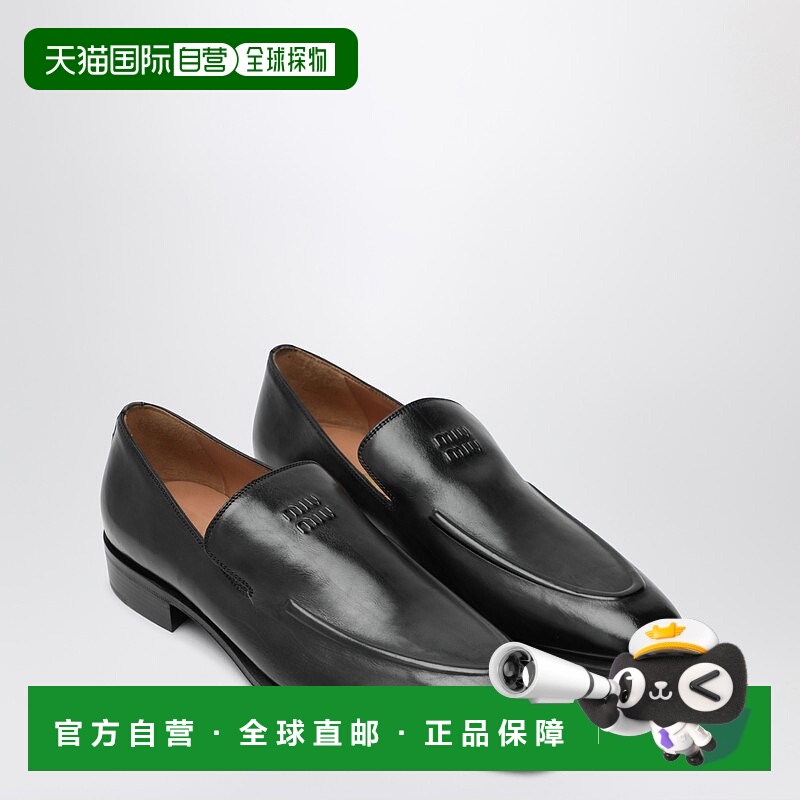 1h可退 香港直邮Miu Miu 缪缪 女士 黑色皮质带Logo乐福鞋 5D545E