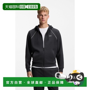 自营欧洲直邮Hugo Boss 男士深蓝色棉连帽拉链闭合长袖卫衣