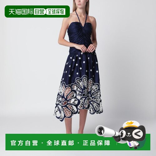 香港直邮FARM RIO 女士 RICHELIEU 海军蓝刺绣中长连衣裙 355807C