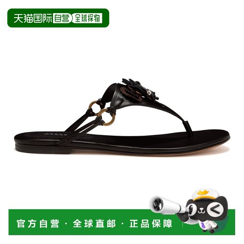 自营欧洲直邮ISABEL MARANT Elato女士黑色牛皮革珍珠平底凉拖