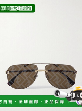 1h可退 香港直邮Fendi 芬迪 女士 天蓝色飞行员镀金太阳眼镜 FE40