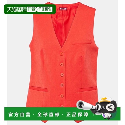 1h可退 香港直邮Staud 女士 Brett 单排扣背心 001405 red红色 舒